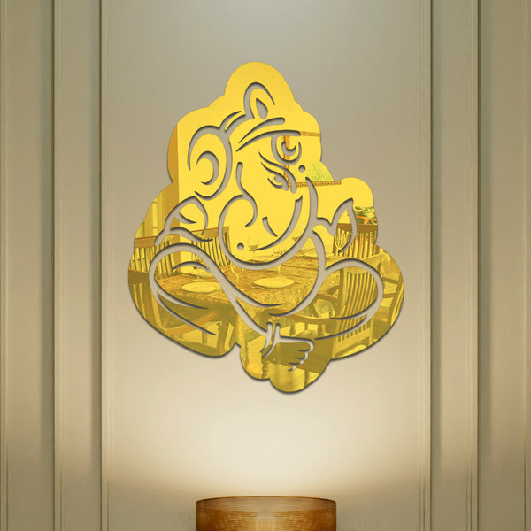 Modern Ganpati Sitting Pose Acrylic Wall Art | Golden Finish Hindu Spiritual Decor