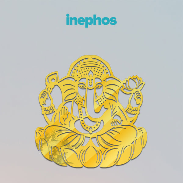 Traditional Lotus Ganesh Acrylic Wall Art | Artistic Golden Ganesha Wall Hanging For Pooja Room