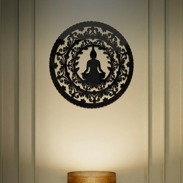 Buddha Acrylic Wall Art | Spiritual Round Cutwork Design for Home Temple & Meditation Space