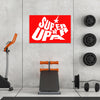 Gym setting with a red sign reading 'Super Up' on a concrete wall.