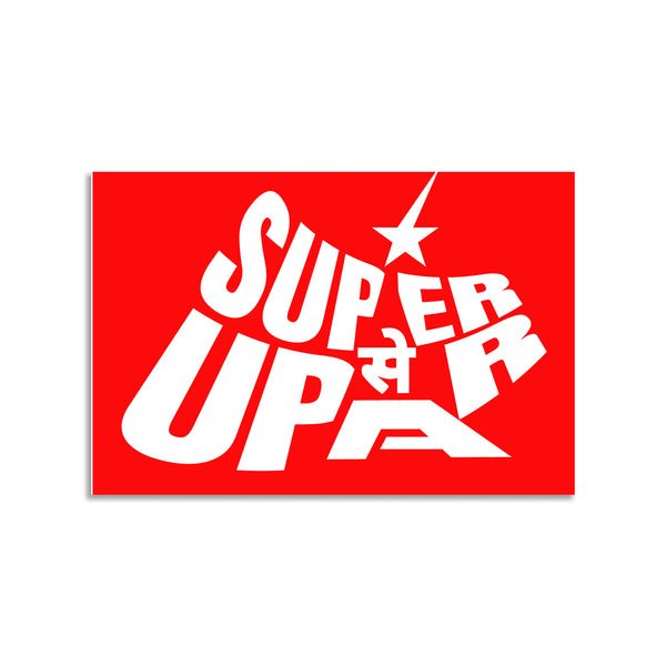 Red background with white text 'SUPER UPA' and a star.