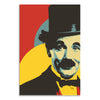 Pop art-style portrait of a man in a top hat with a red and yellow background