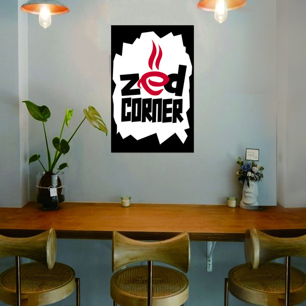 Zed Corner Coffee Poster | Modern Café Wall Art for Coffee Stations, Pantry Corners, Home Office Coffee Setups & Workplace