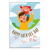 Father and child illustration with 'Happy Father's Day' text on a blue background