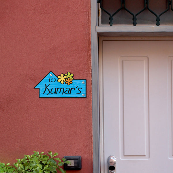 Custom House Name Plate With Floral Arrow Design | Personalized Wall Decor For Flats, Apartments, Or Villas