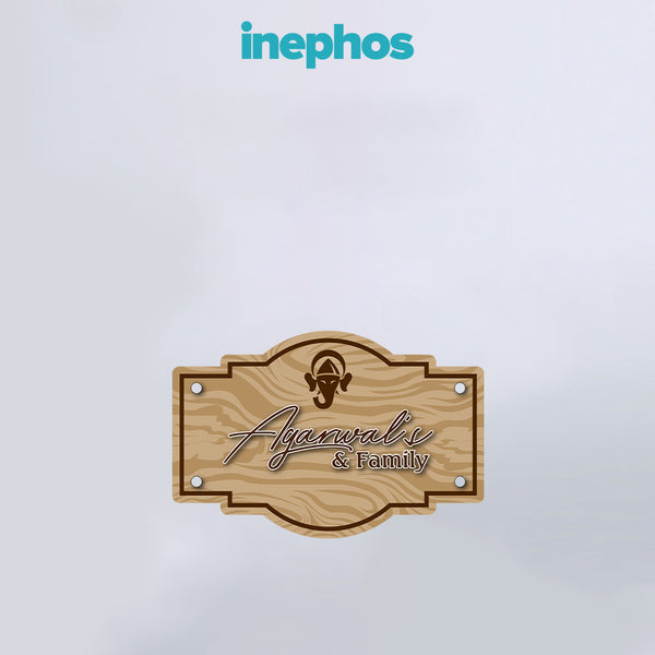 Wooden Name Plate with Ganesha Icon | Modern Wall Decor for Home Entrance, Flat & Bungalow