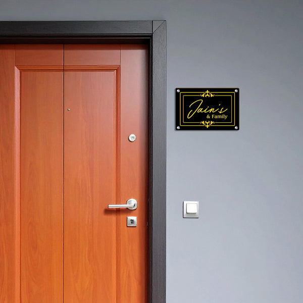 Black & Gold Name Plate | Luxury Acrylic Signage for Home Entrance or Flat