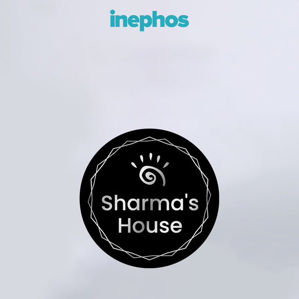 Black Round Acrylic Name Plate | Personalized Modern Door Name Plate in Black with White Text | Stylish Family Name Board