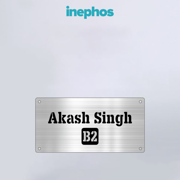 Brushed Silver Finish Name Plate | Minimal Modern Wall Decor With Black & White Personalization For Flat Or Office Entry