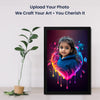 Customized Kids Photo Frame with Neon Heart Art | Wall Frame for Birthday Gifts, Nursery & Room Decoration