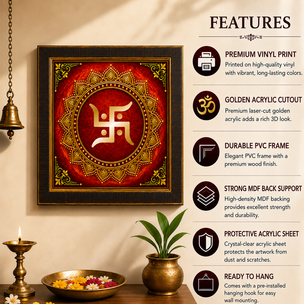 Swastik Mandala Acrylic Photo Frame | Premium Hindu Spiritual Wall Decor | Auspicious Wall Frame for Home, Office & Pooja Room