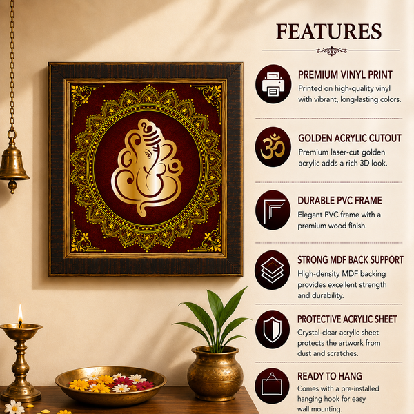 Lord Ganesha Mandala Acrylic Photo Frame | Premium Ganpati Wall Decor | Spiritual Wall Frame for Home, Office & Pooja Room