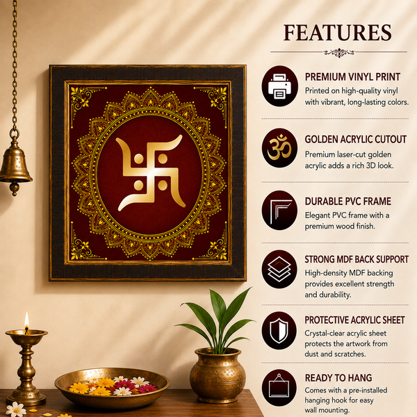 Swastik Mandala Acrylic Photo Frame | Premium Auspicious Wall Decor | Hindu Spiritual Wall Frame for Home, Office & Pooja Room