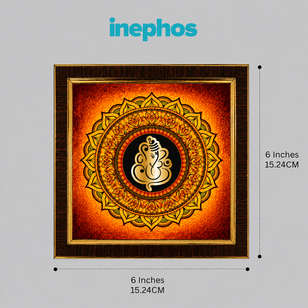 Premium Golden Lord Ganesha Wooden Photo Frame | Spiritual Mandala Wall Decor | Vastu Home & Office Decoration