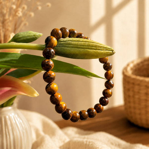 Tiger Eye Stone Bracelet for Men & Women | Natural Tiger Eye Crystal Beads | Good Luck, Confidence & Positive Energy | Stretchable Crystal Bracelet