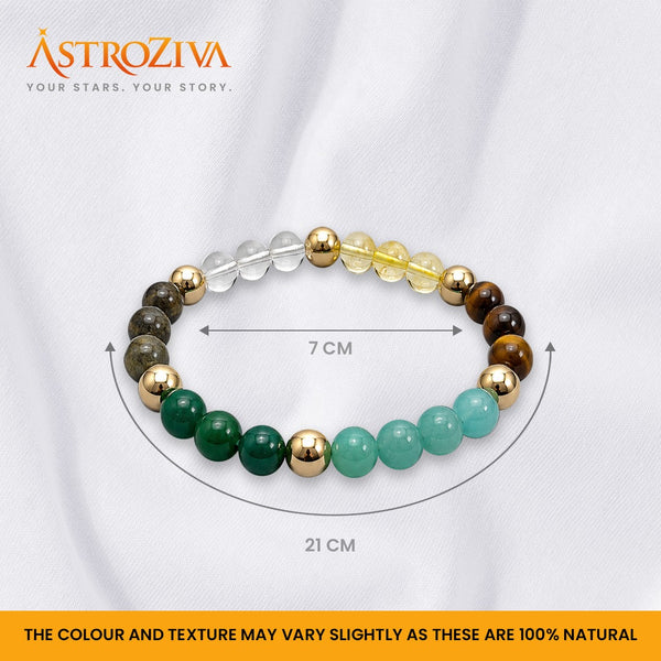 AstroZiva Dhan Yog Crystal Bracelet for Men & Women | Citrine, Tiger Eye, Green Jade, Green Aventurine, Sphatik, Pyrite & Hematite Crystals | Wealth, Good Luck & Positive Energy | Stretchable Crystal Bracelet