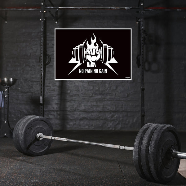 No Pain No Gain Gym Motivation Poster | Bold Fitness Wall Art for Home Gym, Workout Room & Fitness Studio