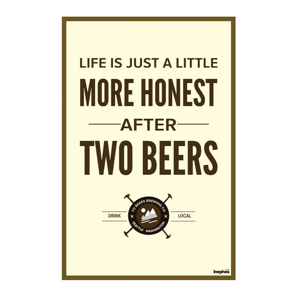 Two Beers Truth Quote Poster | Funny Wall Art for Restaurant, Kitchen, Cafe, Lounge & Club Decor