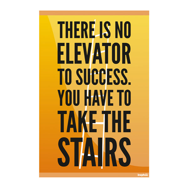 There Is No Elevator to Success | Yellow Motivational Quote Poster | Inspiring Wall Art for Study, Office & Gym Decor
