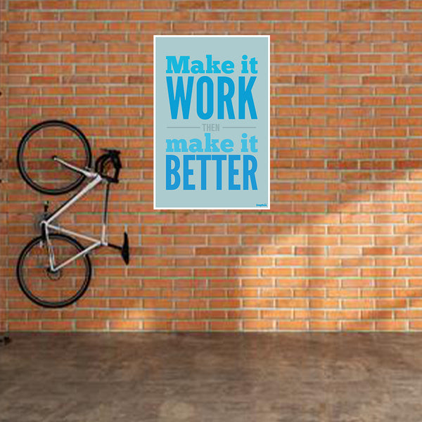 Make It Work Then Make It Better | Motivational Quote Poster in Bold Blue Typography | Modern Wall Art for Office & Study Spaces