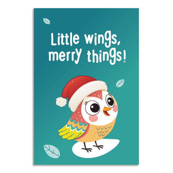 Cute Christmas Owl Poster for Kids | Adorable Santa Hat Owl Illustration | Nursery, Playroom, Classroom & Festive Home Décor