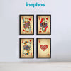 Vintage Playing Cards Set of 4 Painting | King, Queen, Jack & Ace of Hearts Quadro Canvas for Game Room | Gambling Poker Cards Wall Art for Living Room Décor