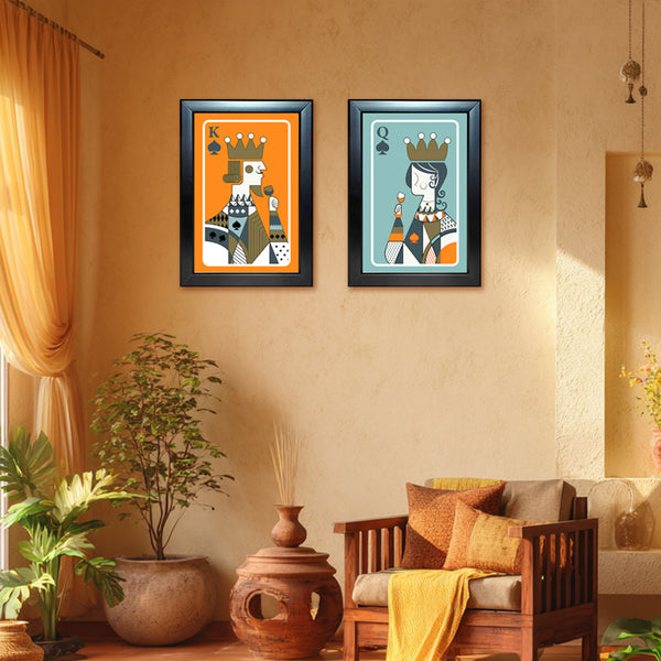 King & Queen Playing Cards Set of 2 Painting | King & Queen of Spades Modern Duo Canvas for Couple’s Room, Game Zone | Gifting Wall Art for Poker Players