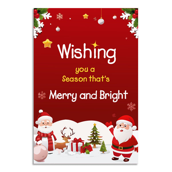 Wishing You a Merry and Bright Christmas Poster | Cute Santa & Reindeer Holiday Wall Art | Festive Red Xmas Decoration for Home, Kids Room, School & Party Celebration