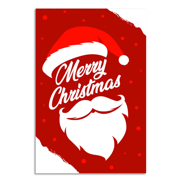 Merry Christmas Poster with Santa Hat & Beard | Festive Red Holiday Wall Art for Home, Office, Kids Room & Christmas Party Decoration | Xmas Poster