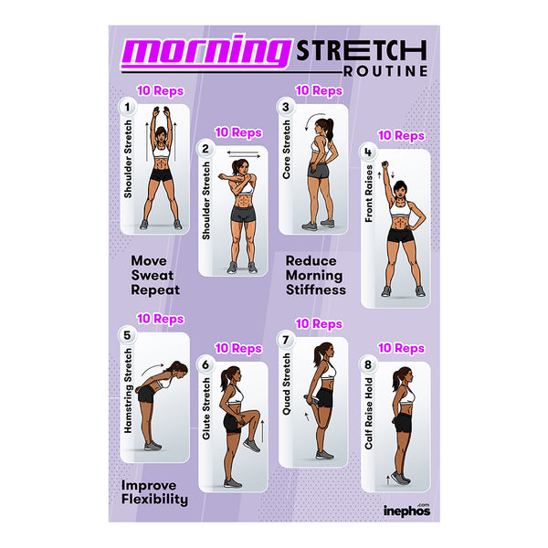 Morning Stretch Routine Poster | Daily Full Body Stretch Exercises Chart | Fitness, Wellness & Home Workout Wall Poster