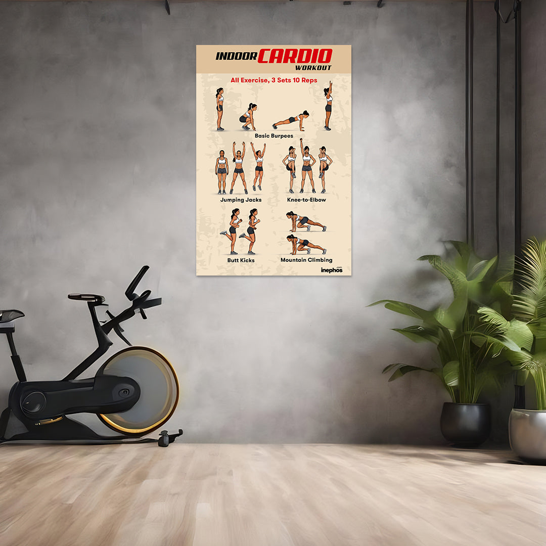Indoor Cardio Workout Poster | Full Body Cardio Exercise Routine Chart ...