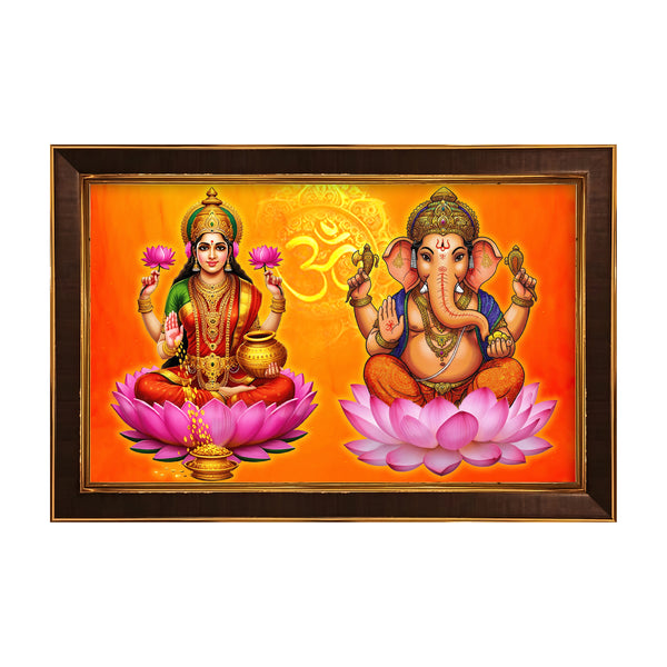 Lakshmi Ganesh Framed Poster with Om Symbol | Laxmi Ganpati Wall Art for Wealth, Prosperity & Positive Energy