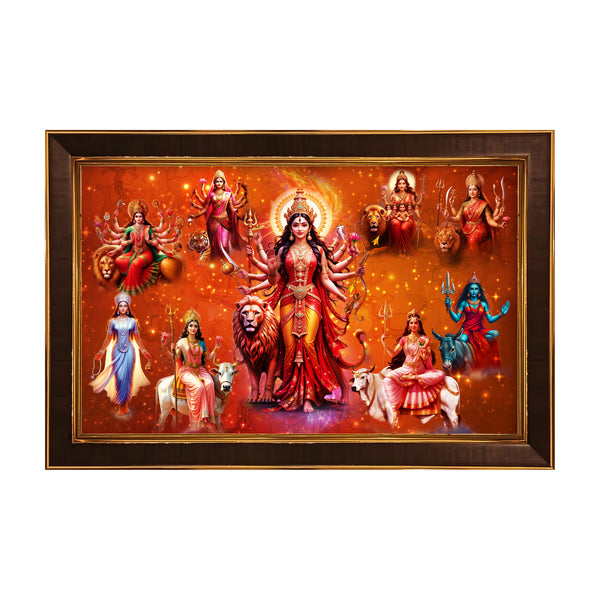 Nav Durga Framed Poster | Maa Durga 9 Forms Wall Art for Protection, Power & Positive Energy | Spiritual Vastu Wall Décor