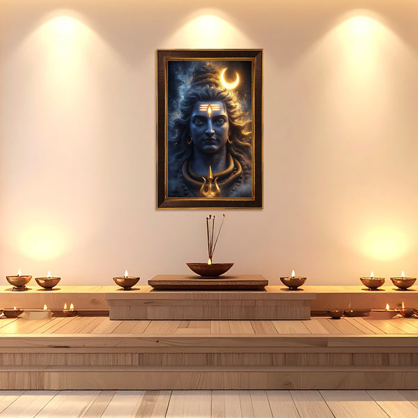 Lord Shiva Face Framed Poster | Mahadev Trishul Wall Art for Power, Peace & Positive Energy | Spiritual Vastu Décor