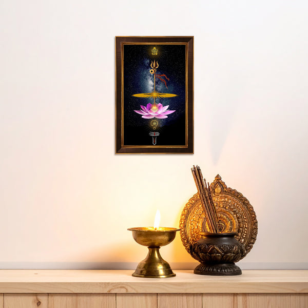 Trishul Lotus Framed Poster | Lord Shiva Symbol Wall Art for Protection, Power & Positive Energy | Spiritual Vastu Décor