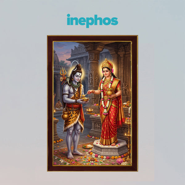 Vastu Shiv Parvati Blessings Photo Frame | Divine Harmony Wall Art for Marital Happiness, Family Peace & Prosperity | Spiritual Vastu Décor for Home Temple, Living Room & Bedroom