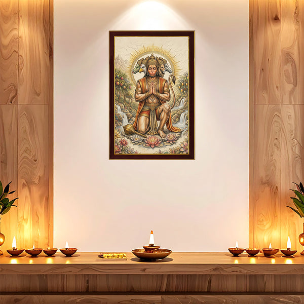 Vastu Panchmukhi Hanuman Ji Photo Frame | Sacred Protection, Courage & Spiritual Strength Wall Decor | Divine Positive Energy Vastu Artwork for Home, Office & Temple