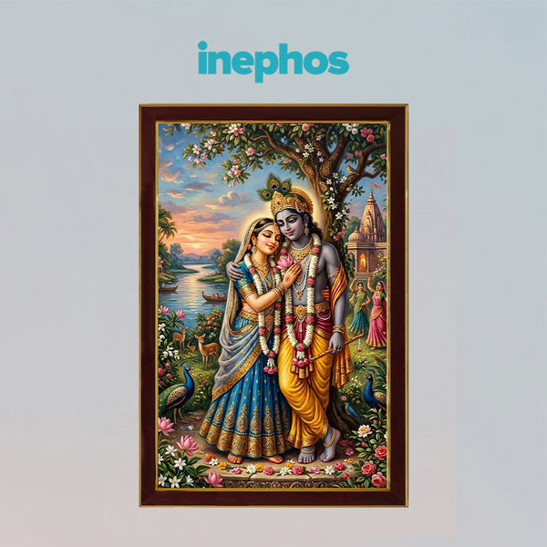 Radha Krishna Divine Love Photo Frame | Sacred Relationship Harmony & Positive Energy Wall Decor | Spiritual Vastu Artwork for Bedroom, Living Room & Temple