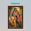 Radha Krishna Divine Love Photo Frame | Lord Krishna with Radha, Cow & Peacock Wall Decor for Home, Office & Temple | Spiritual Wooden Photo Frame for Peace, Harmony & Positive Energy