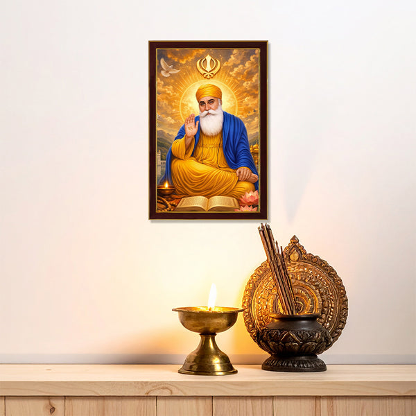 Guru Nanak Dev Ji Blessings Photo Frame | Sacred Sikh Spiritual Wall Decor for Home, Office & Prayer Room | Divine Wooden Photo Frame