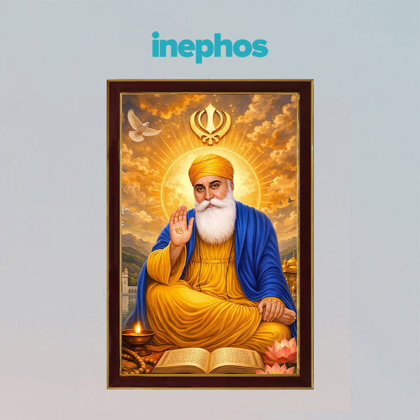 Guru Nanak Dev Ji Blessings Photo Frame | Sacred Sikh Spiritual Wall Decor for Home, Office & Prayer Room | Divine Wooden Photo Frame