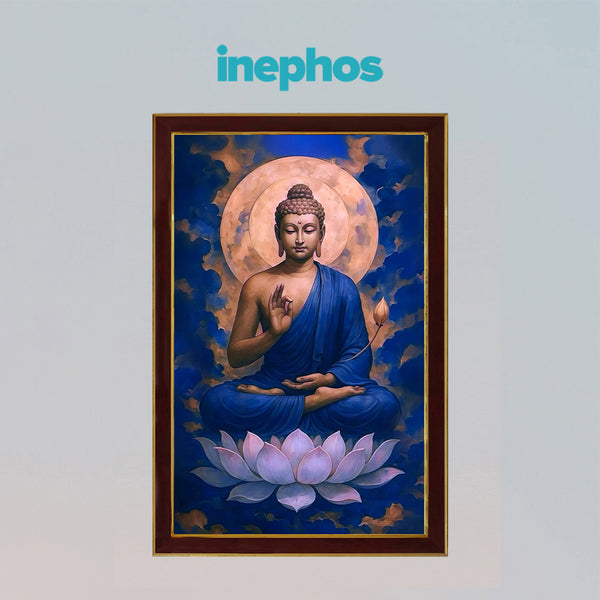 Vastu Meditating Buddha Photo Frame | Peaceful Buddha Wall Decor for Home, Office & Meditation Room | Spiritual Wooden Photo Frame