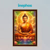 Radiant Buddha Photo Frame for Home Decor | Golden Meditation Buddha Wall Art with Lotus & Divine Aura Design | Spiritual Wooden Photo Frame
