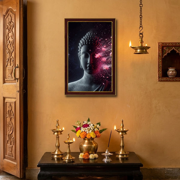 Abstract Buddha Photo Frame for Home Decor | Modern Spiritual Buddha Face Wall Art with Lotus Bloom & Cosmic Energy Design
