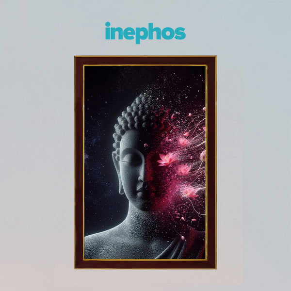 Abstract Buddha Photo Frame for Home Decor | Modern Spiritual Buddha Face Wall Art with Lotus Bloom & Cosmic Energy Design