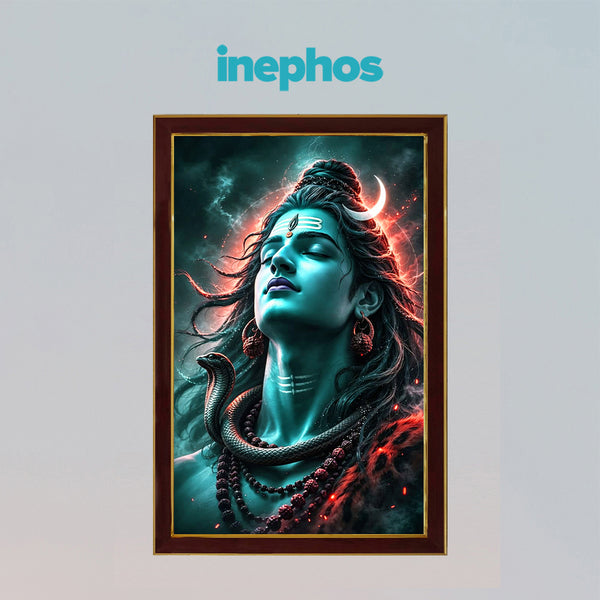 Lord Shiva Mahadev Photo Frame for Home Decor | Powerful Adiyogi Shiva Portrait Wall Art with Crescent Moon & Serpent