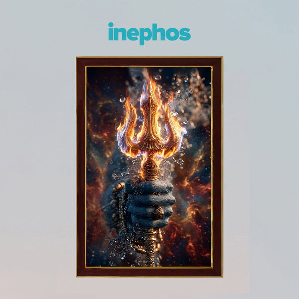 Divine Cosmic Trishul Wall Art Photo Frame | Lord Shiva’s Sacred Flaming Trident with Celestial Energy | Mahadev Spiritual Wall Decor
