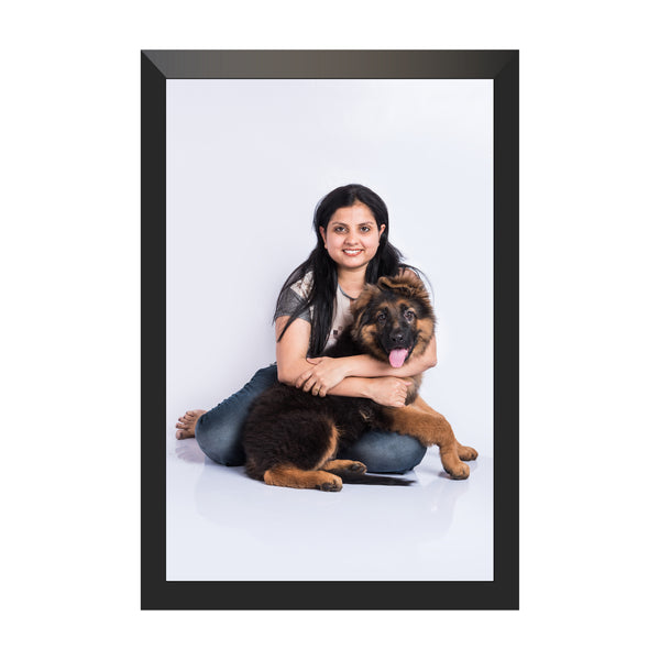 Custom Pet & Owner Portrait Wall Art with Frame | Personalized Dog, Cat & Pet Photo to Premium Framed Artwork