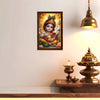 Little Krishna Makhan Chor Photo Frame for Wall Decoration | Bal Gopal with Cow Framed Wall Art | Religious Hindu Home Temple Decor