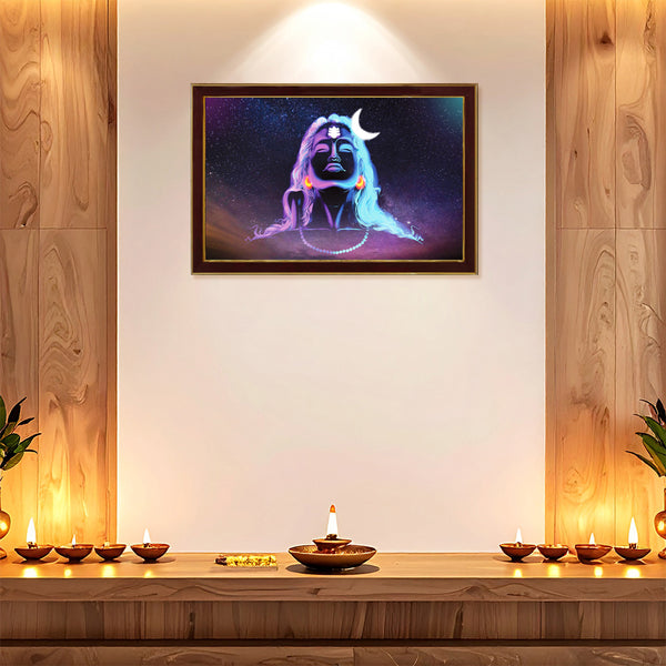 Adiyogi Shiva Photo Frame | Premium Cosmic Neon-Style Effect Framed Wall Art | Pooja Room, Living Room & Home Decor